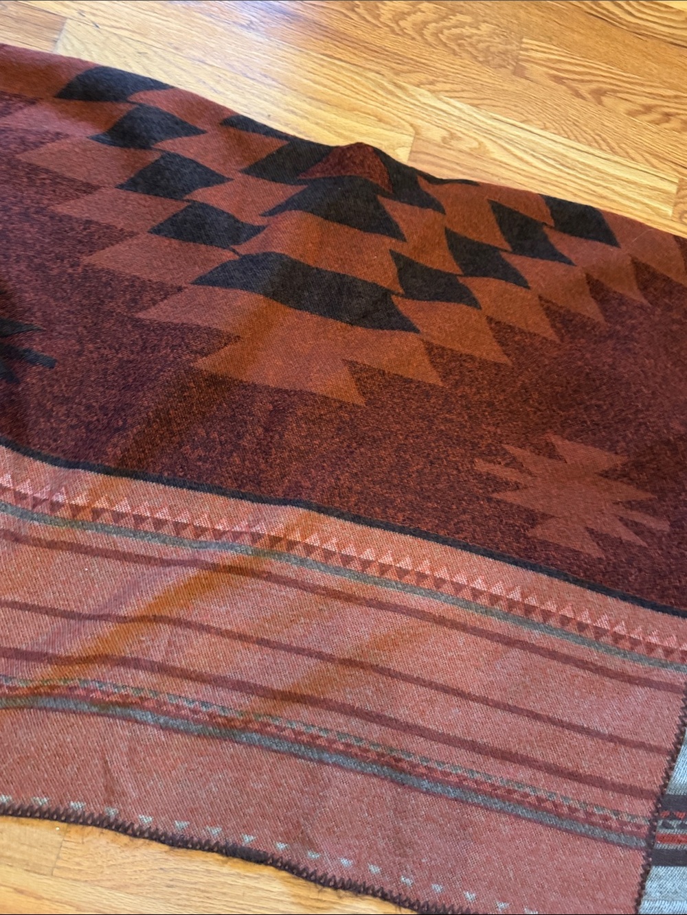 Rust Aztec Pattern Wool poncho- - Picture 4 of 4